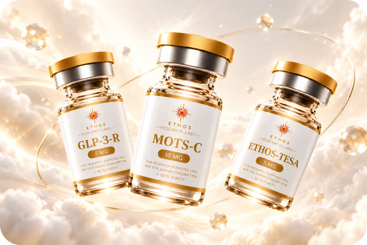 Ethos Research Labs GLP-3-R, MOTS-C and ETHOS-TESA research vials